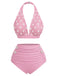 This 1950s Polka Dot Halter Separate Swimsuit carries 1950s vacation dreams in every stitch