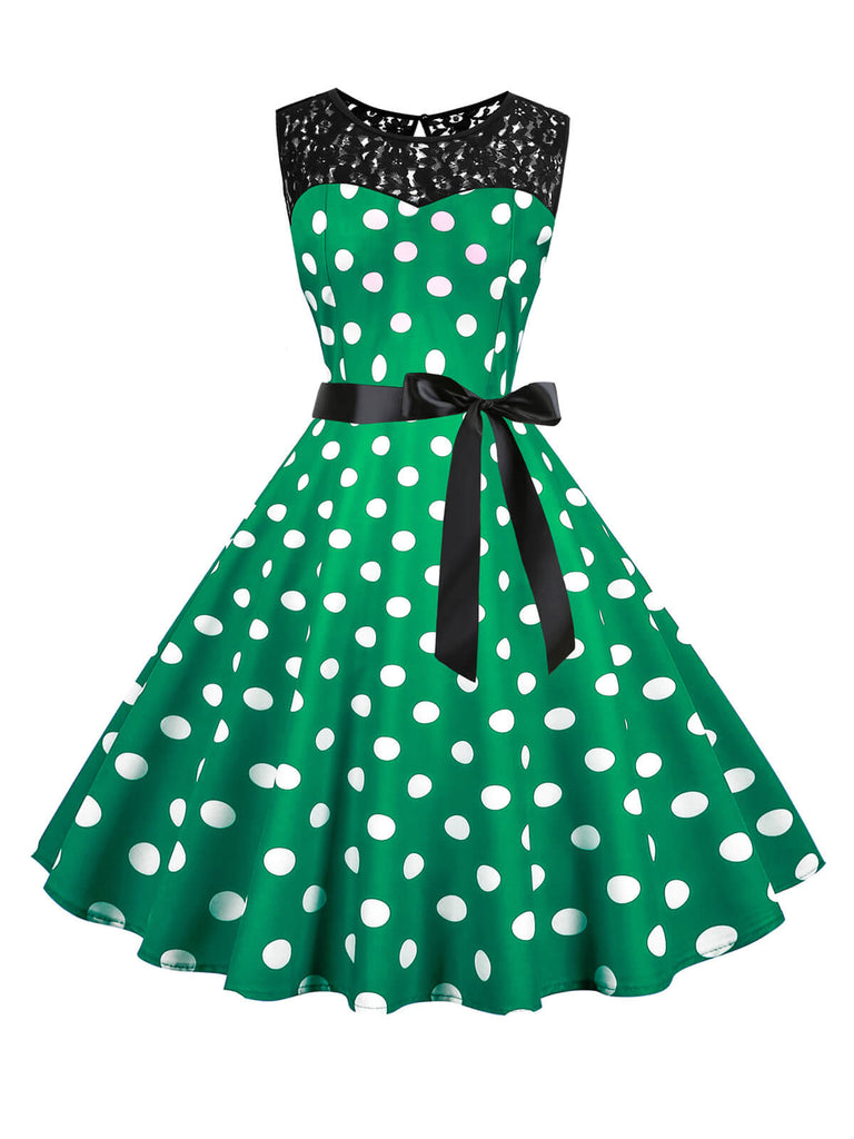 1950s Polka Dot Lace Patchwork Dress — the kind of 1950s dress that makes strangers smile