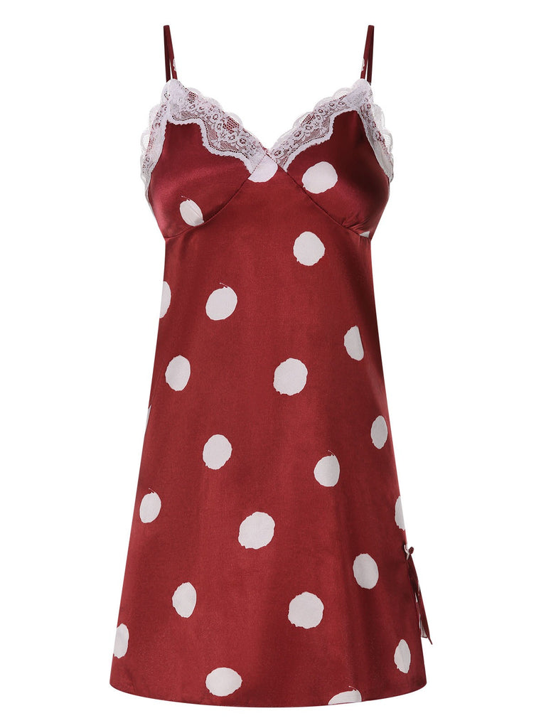 1950s Polka Dot Lace Spaghetti Straps Sleepwear, vintage fashion, retro style - perfect for women who love vintage and retro fashion
