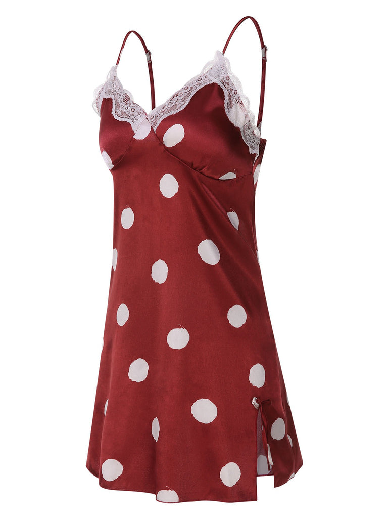 1950s Polka Dot Lace Spaghetti Straps Sleepwear, vintage fashion, retro style - perfect for women who love vintage and retro fashion