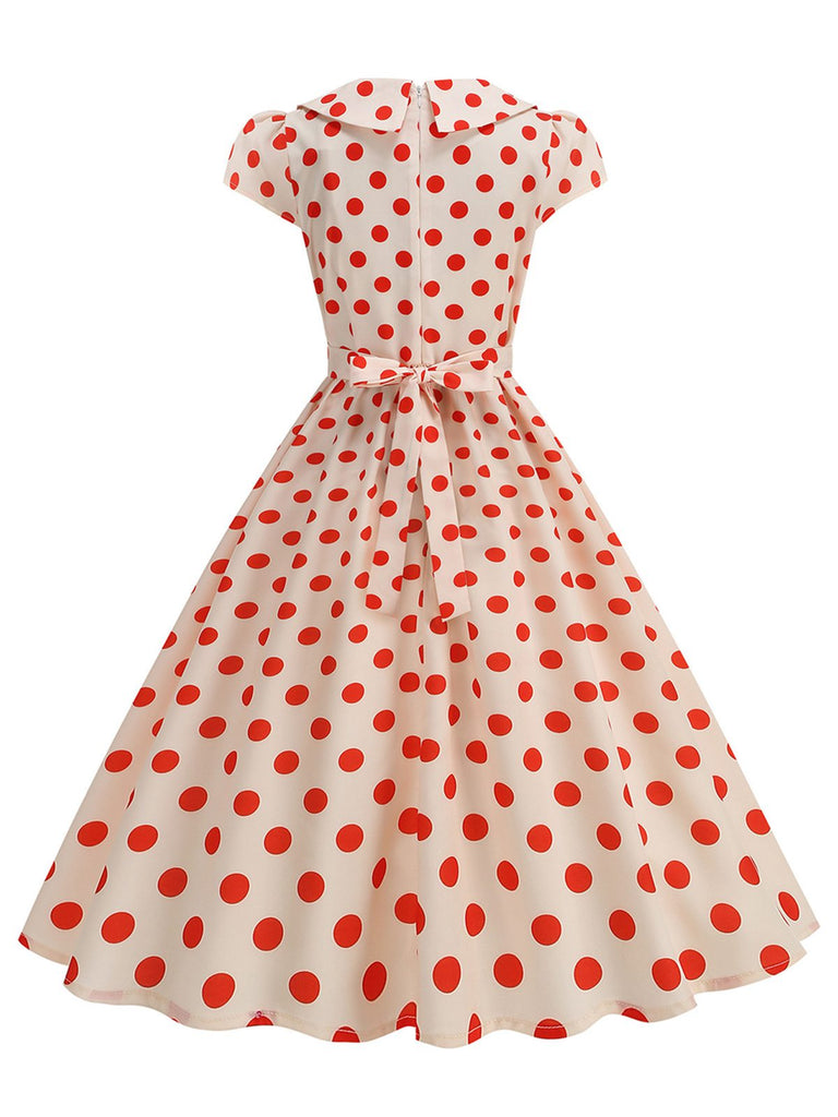 1950s Polka Dot Lapel Collar Cap Sleeve Swing Dress, vintage dress, retro fashion, rockabilly, pin-up fashion - perfect for women who love vintage and retro fashion