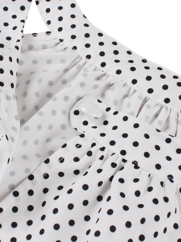 1950s Polka Dot Patchwork Halter Round-Neck Dress - vintage dress, retro fashion, rockabilly