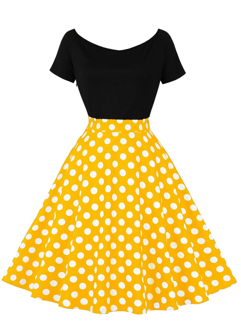 1950s Polka Dot Patchwork Short Sleeves Dress, vintage dress, retro fashion, rockabilly, pin-up fashion - perfect for women who love vintage and retro fashion