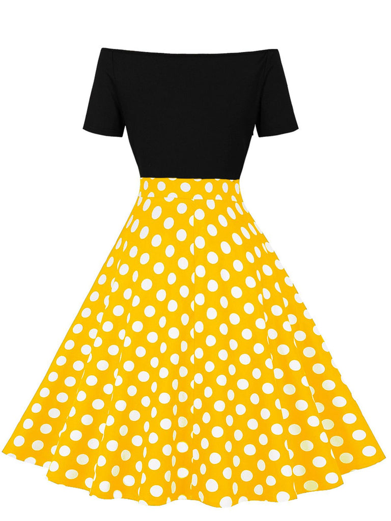 1950s Polka Dot Patchwork Short Sleeves Dress, vintage dress, retro fashion, rockabilly, pin-up fashion - perfect for women who love vintage and retro fashion