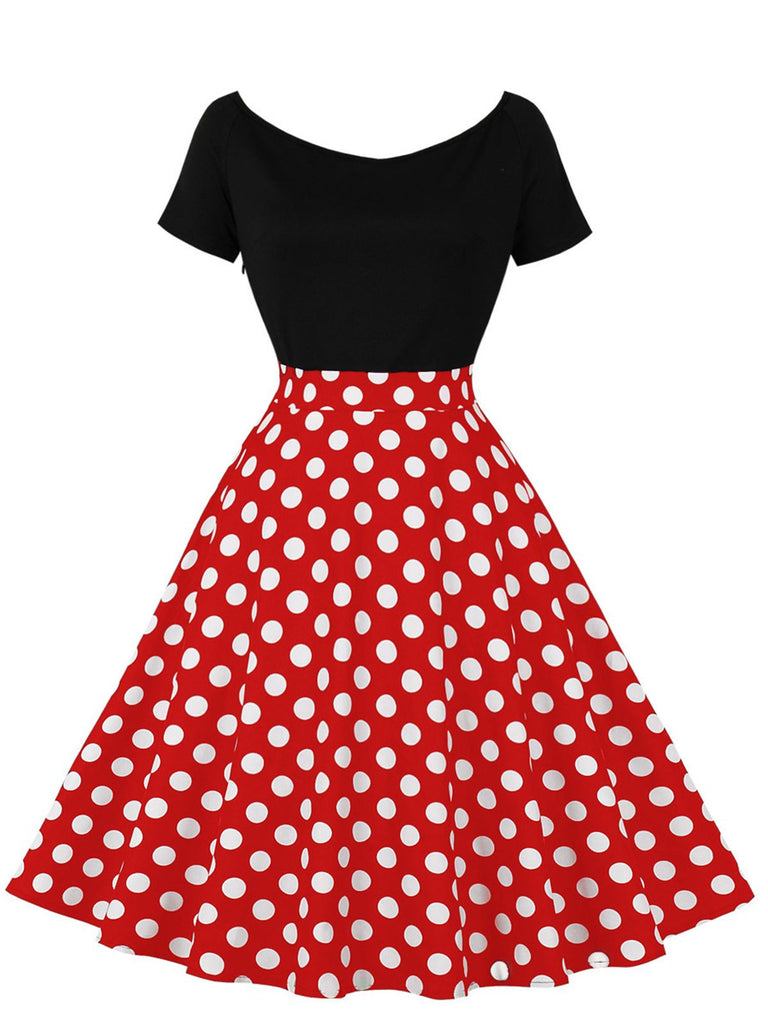 1950s Polka Dot Patchwork Short Sleeves Dress, vintage dress, retro fashion, rockabilly, pin-up fashion - perfect for women who love vintage and retro fashion