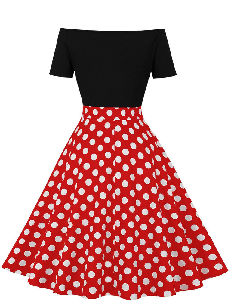 1950s Polka Dot Patchwork Short Sleeves Dress, vintage dress, retro fashion, rockabilly, pin-up fashion - perfect for women who love vintage and retro fashion