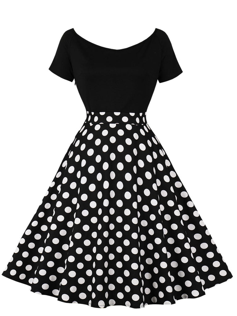 1950s Polka Dot Patchwork Short Sleeves Dress, vintage dress, retro fashion, rockabilly, pin-up fashion - perfect for women who love vintage and retro fashion
