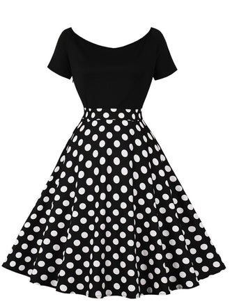 1950s Polka Dot Patchwork Short Sleeves Dress, vintage dress, retro fashion, rockabilly, pin-up fashion - perfect for women who love vintage and retro fashion