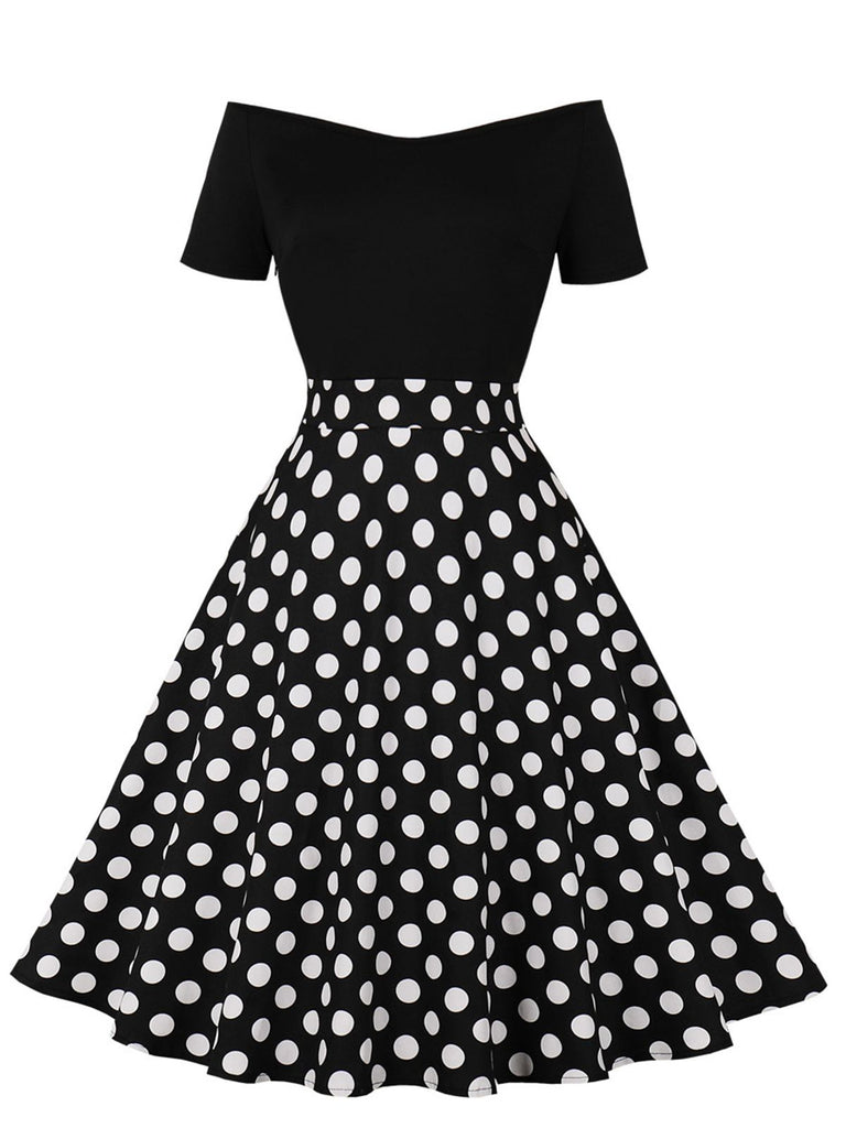 1950s Polka Dot Patchwork Short Sleeves Dress, vintage dress, retro fashion, rockabilly, pin-up fashion - perfect for women who love vintage and retro fashion