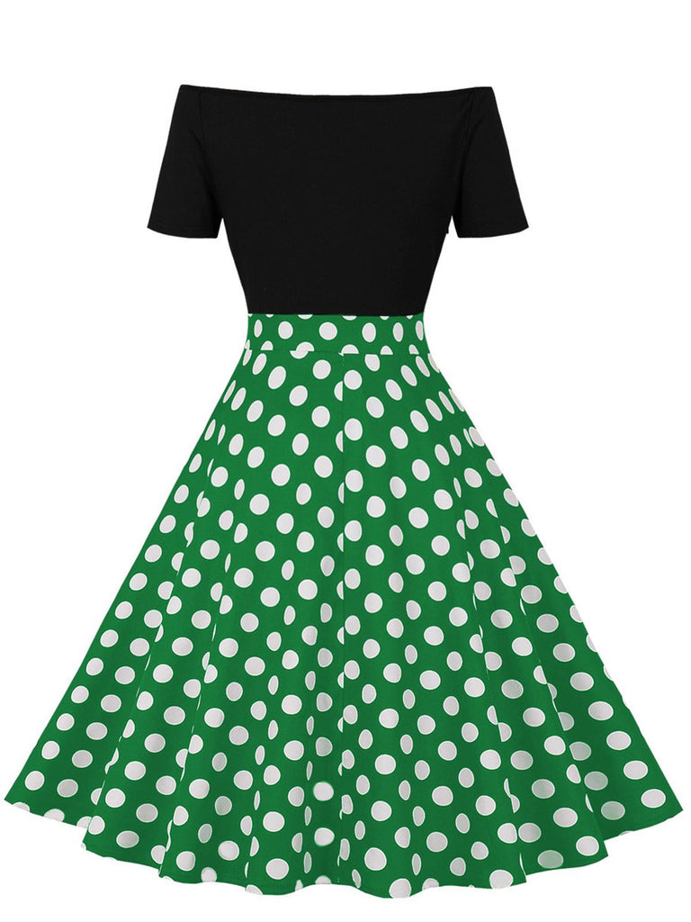 1950s Polka Dot Patchwork Short Sleeves Dress, vintage dress, retro fashion, rockabilly, pin-up fashion - perfect for women who love vintage and retro fashion