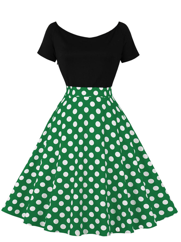 1950s Polka Dot Patchwork Short Sleeves Dress, vintage dress, retro fashion, rockabilly, pin-up fashion - perfect for women who love vintage and retro fashion