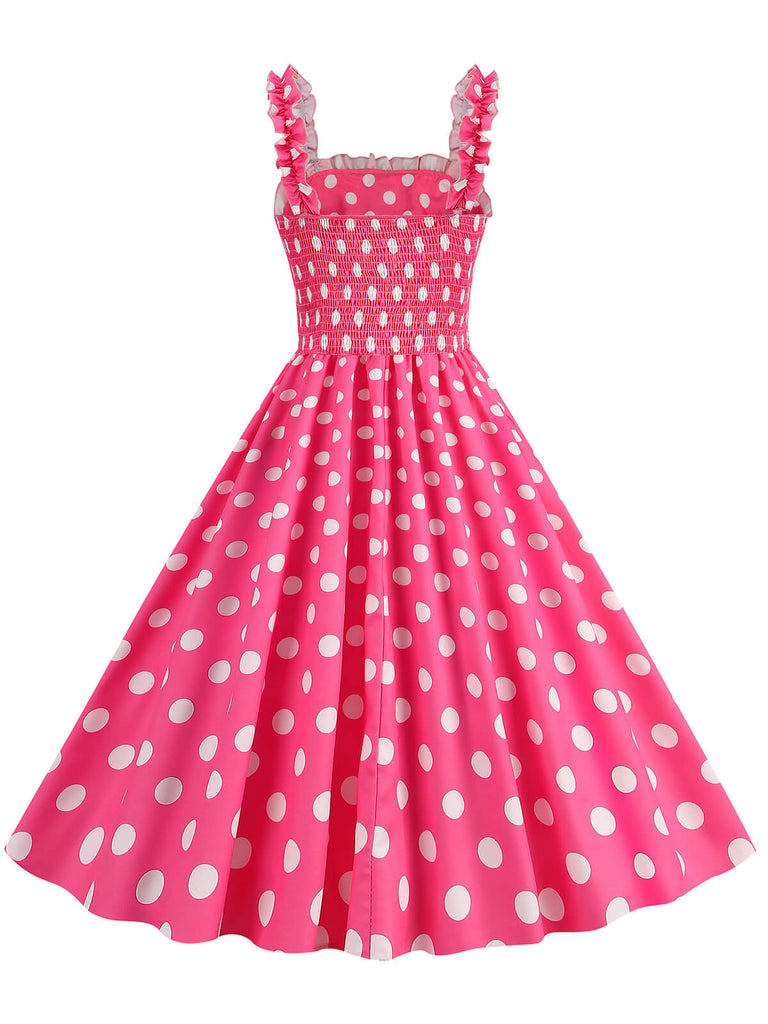 sexy vintage dress 1950s Polka Dot Smocking Strap Dress