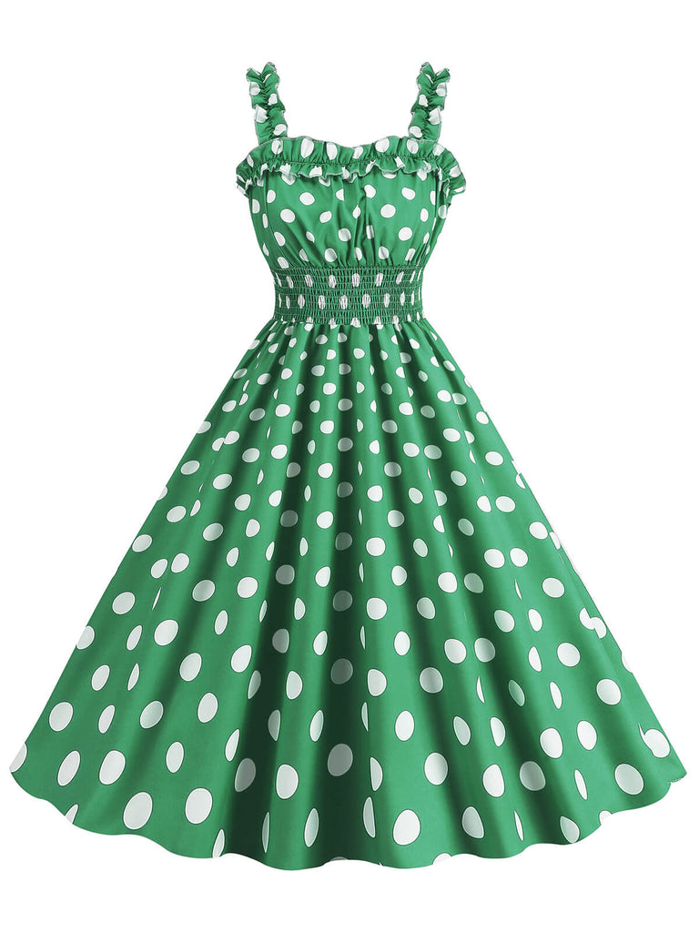 This 1950s Polka Dot Smocking Strap Dress wraps her in 1950s elegance, one twirl at a time