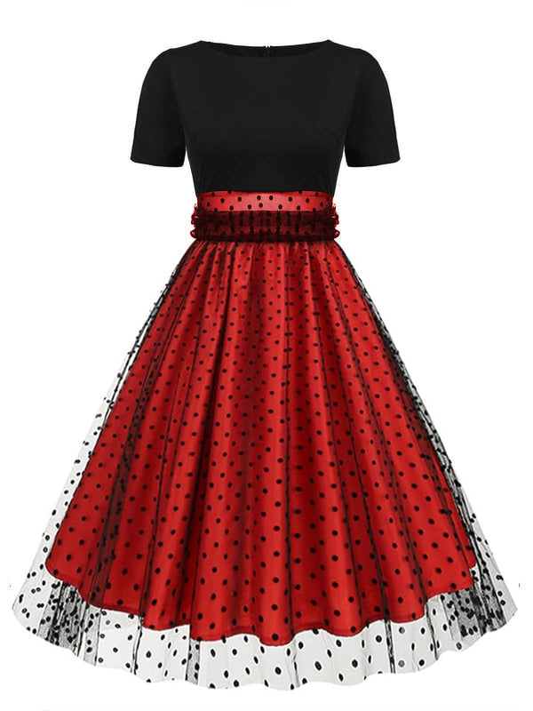 Red 1950s Polka Dot Swing Vintage Dress Red 1950s Polka Dot Swing Vintage Dress