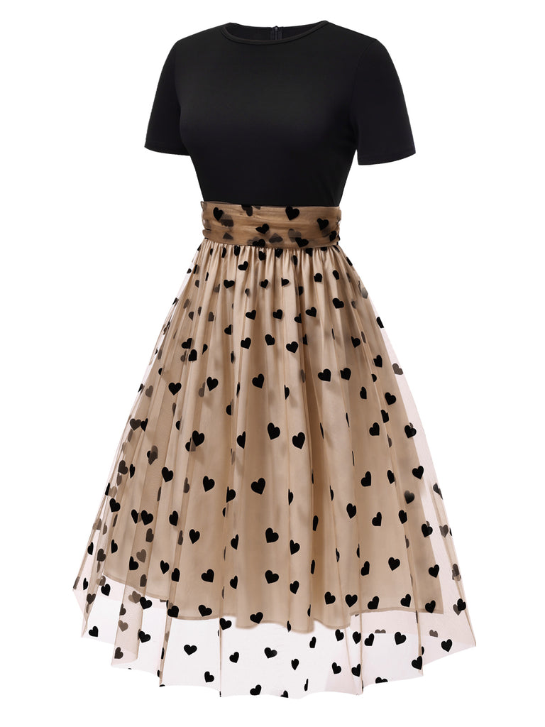 Retro Stage 1950s Heart Print Tulle Swing Dress Retro Stage 1950s Heart Print Tulle Swing Dress