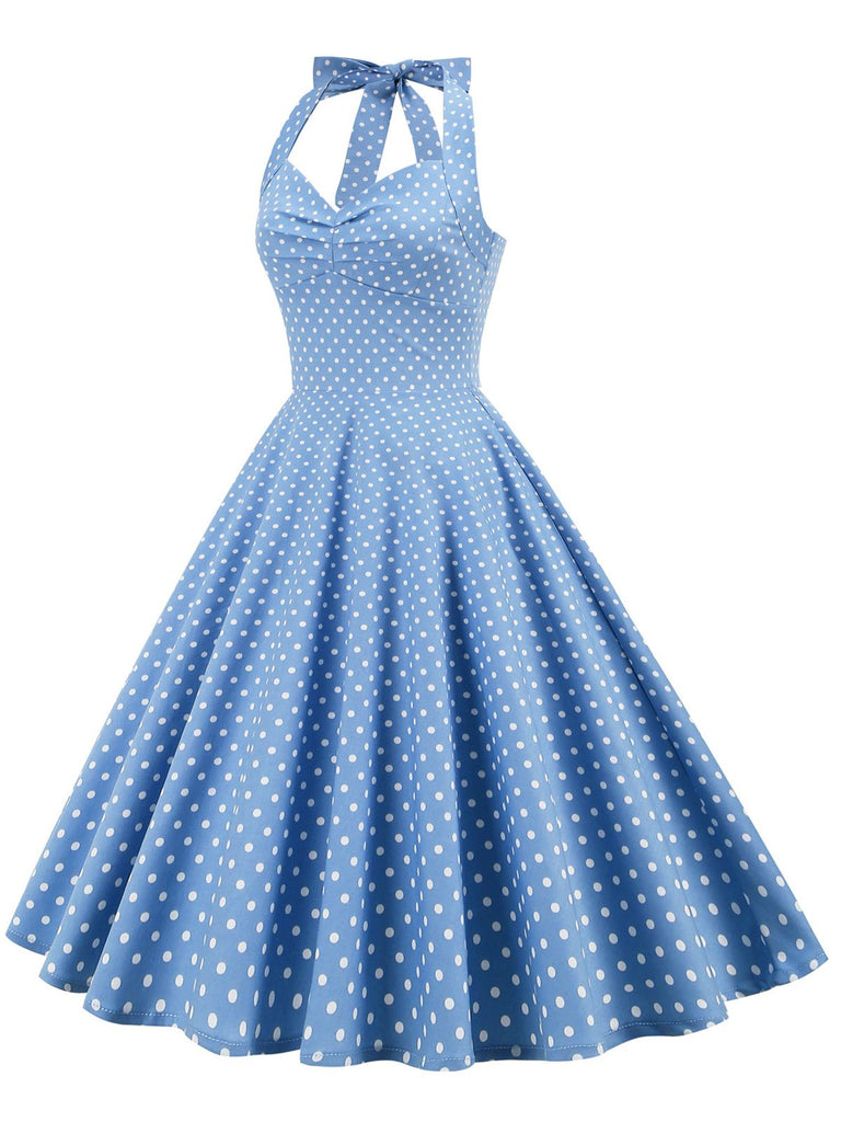 1950s Polka Dots Lace Up Halter Swing Dress — the kind of 1950s dress that makes strangers smile