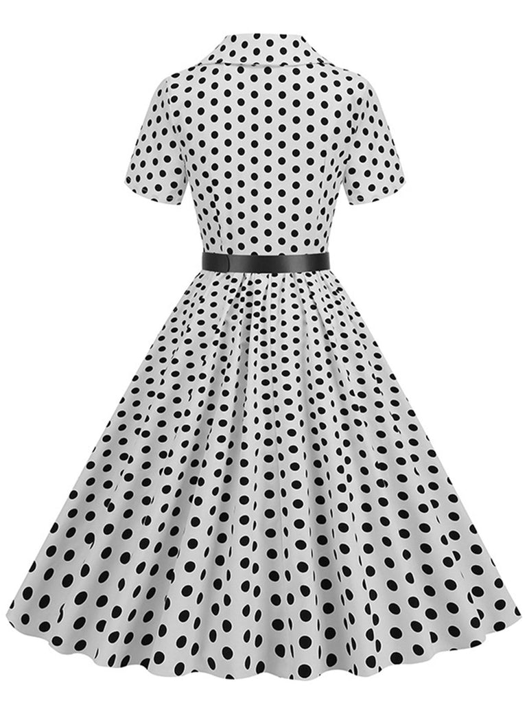 1950s Polka Dots Lapel Belted Dress: where 1950s romance meets her modern spirit