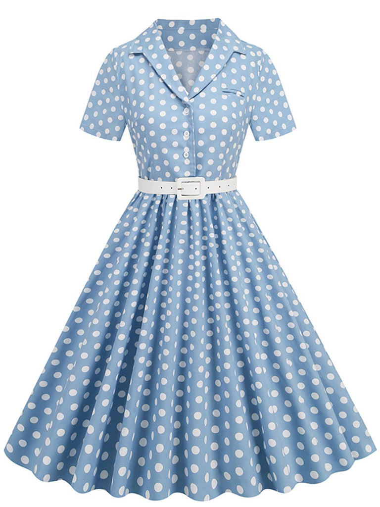 She slips into this 1950s Polka Dots Lapel Belted Dress and suddenly it's a 1950s daydream