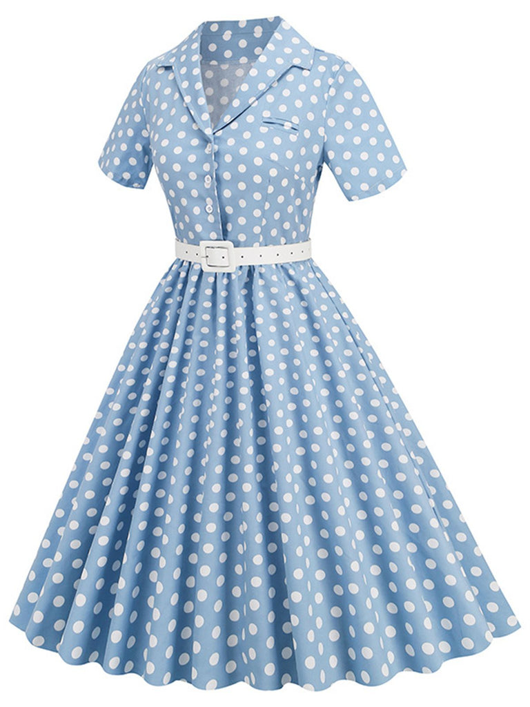 1950s Polka Dots Lapel Belted Dress: where 1950s romance meets her modern spirit