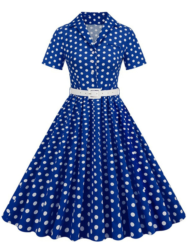 1950s Polka Dots Lapel Belted Dress — the kind of 1950s dress that makes strangers smile