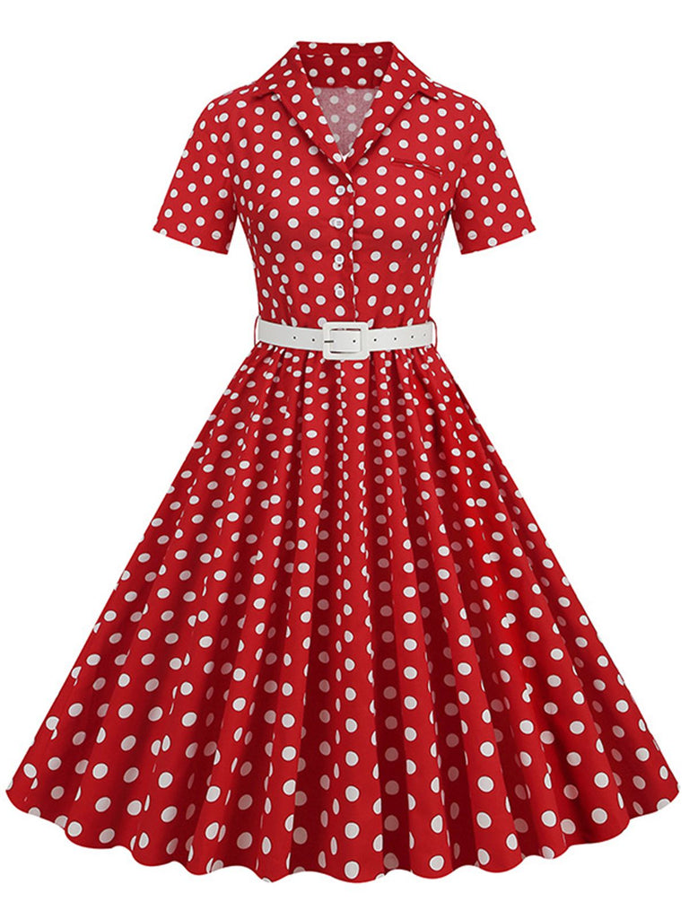1950s Polka Dots Lapel Belted Dress: where 1950s romance meets her modern spirit