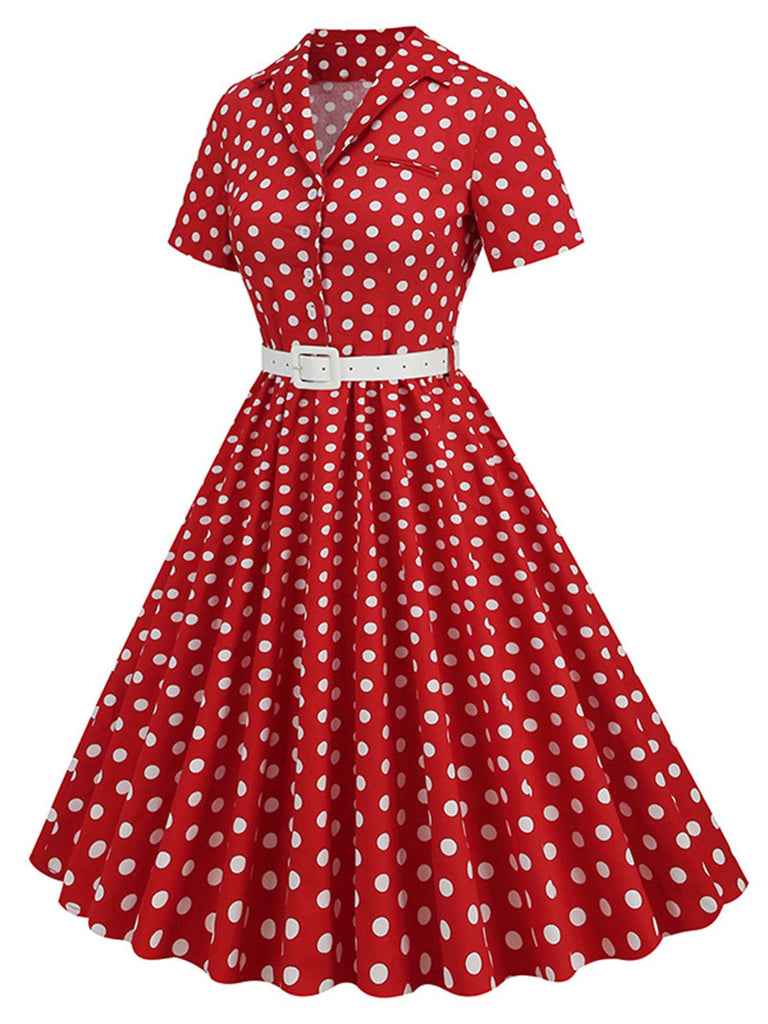 This 1950s Polka Dots Lapel Belted Dress wraps her in 1950s elegance, one twirl at a time