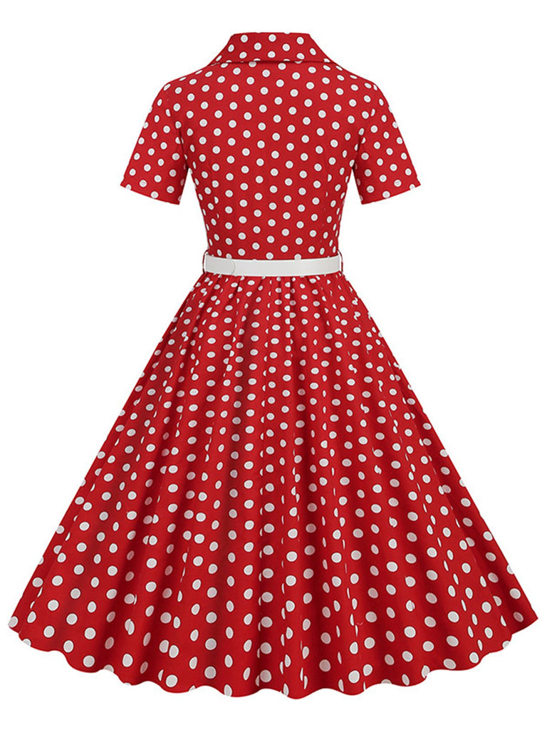 1950s Polka Dots Lapel Belted Dress — the kind of 1950s dress that makes strangers smile