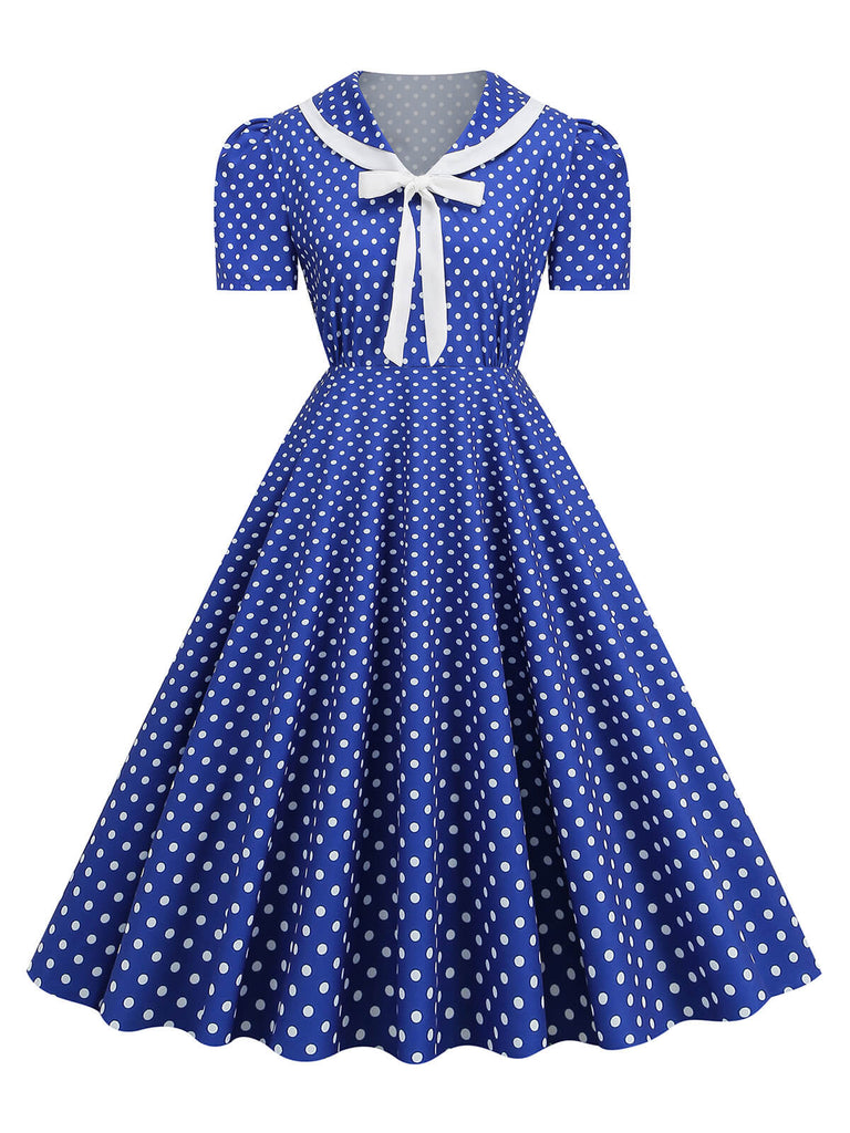 1950s Polka Dots Lapel Bowknot Swing Dress: where 1950s romance meets her modern spirit