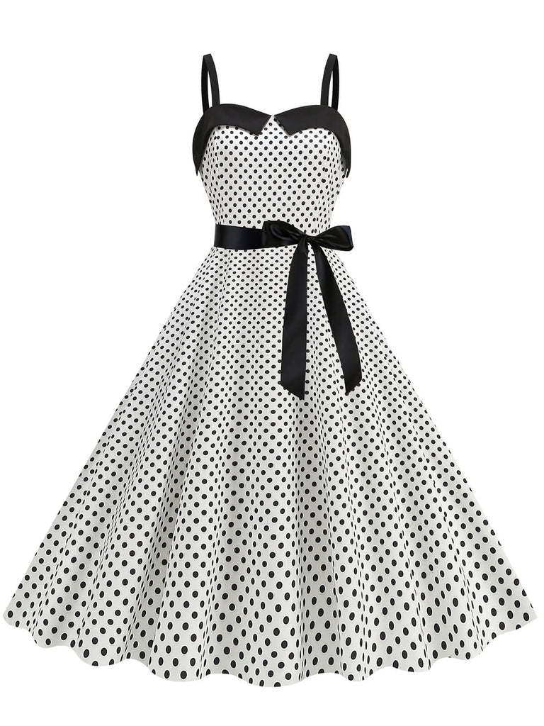 1950s Polka Dots Patchwork Ribbon Strap Dress — a 1950s silhouette that turns sidewalks into runways