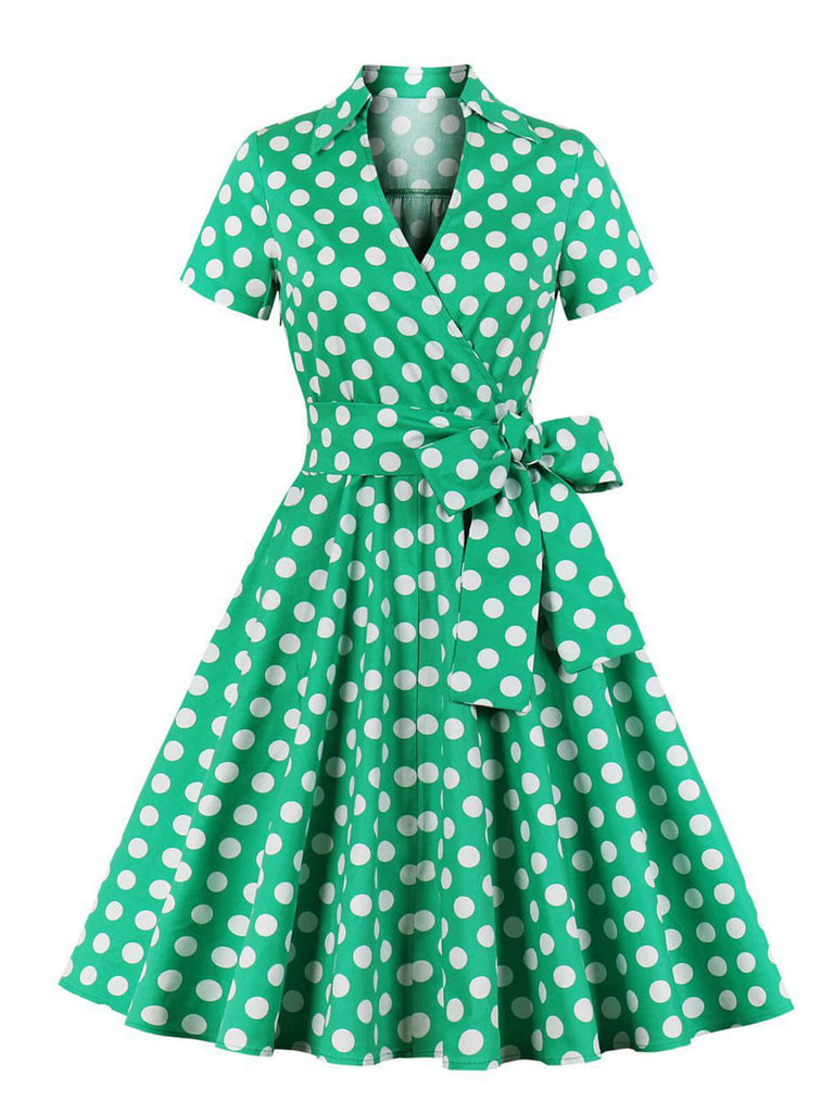 1950s Polka Dots Waist Tie Lapel Dress — a 1950s silhouette that turns sidewalks into runways