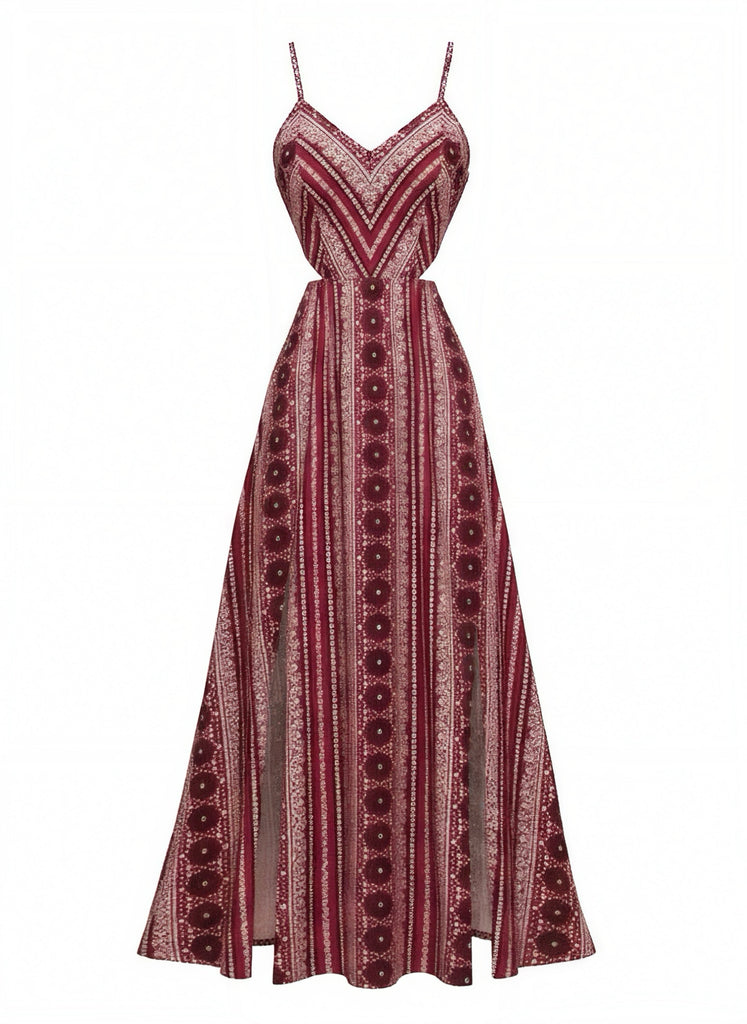 Black 1970s Boho Style Spaghetti Strap Maxi Dress