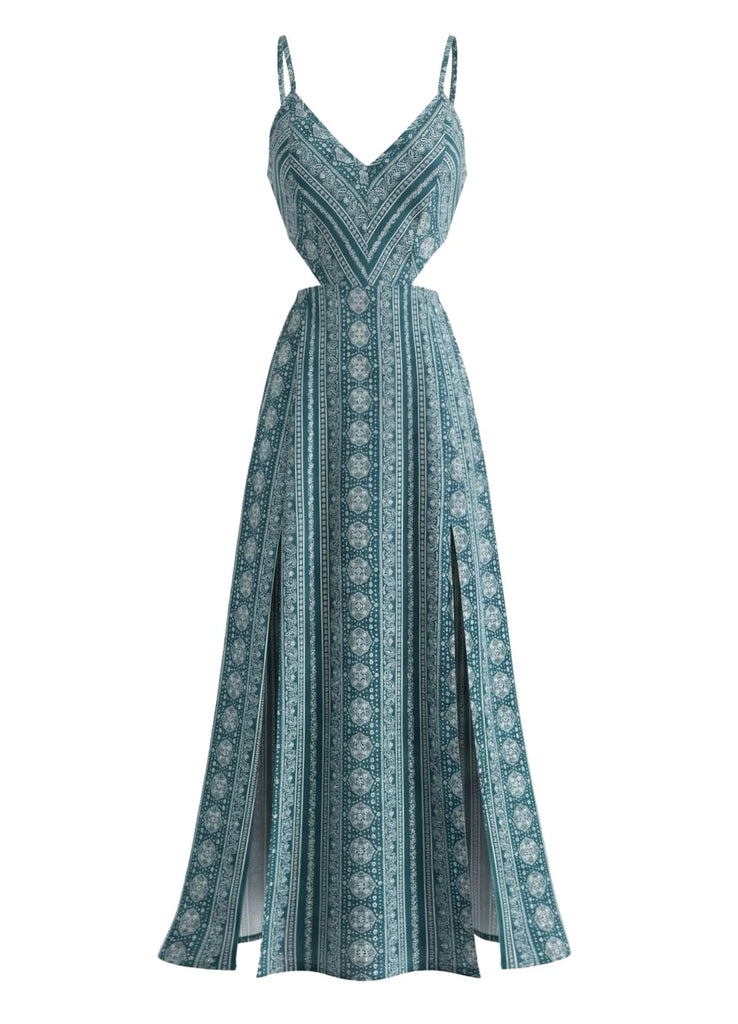 bohemian spaghetti strap dress TYRA Bohemian Silk Slip Spaghetti Strap Dress in Ivory & Black (One Size)