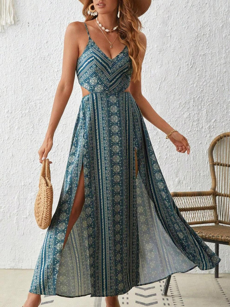 1950s Print Spaghetti Strap Maxi Dress, vintage dress, retro fashion, rockabilly, pin-up fashion - perfect for women who love vintage and retro fashion