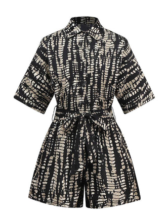 1950s Print Tie Waist Shirt Romper - vintage jumpsuit, retro fashion