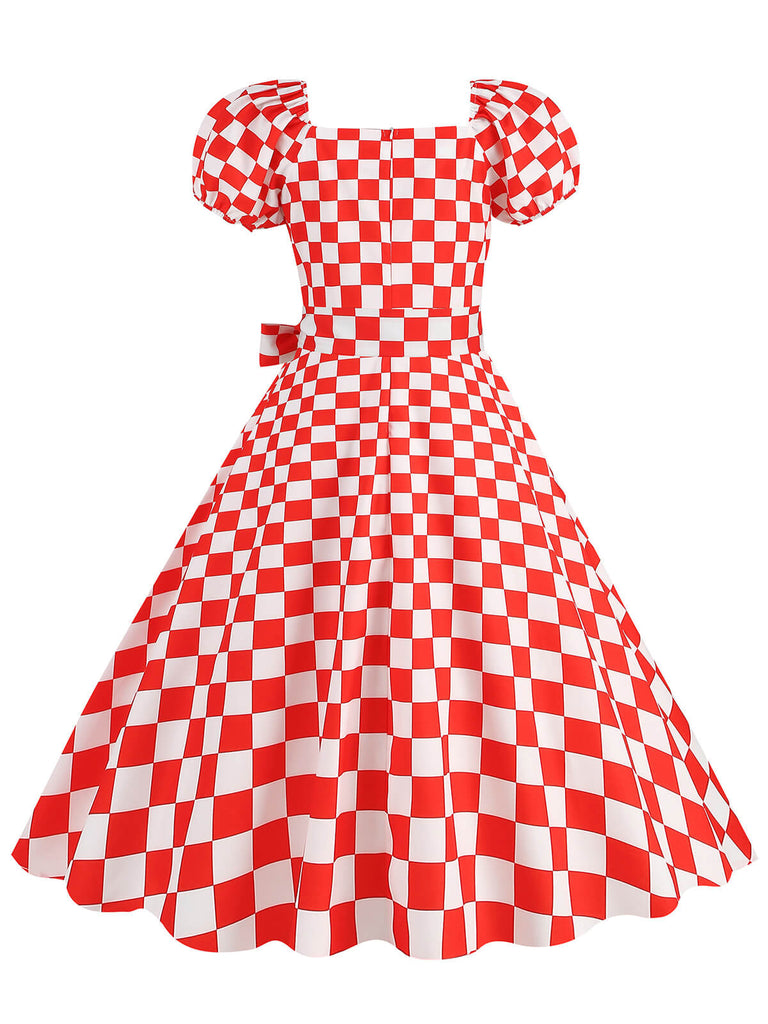 1950s Puff Sleeve Lace-Up Swing Dress — vintage elegance for the modern woman