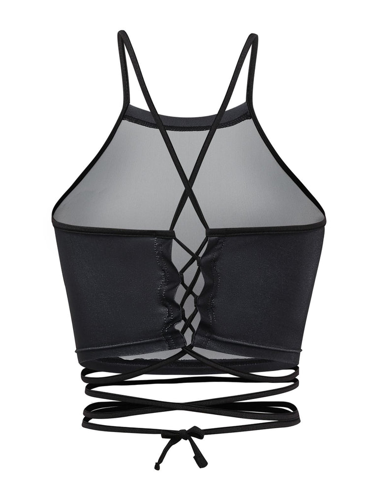 1950s Punk Halter Backless Lace-Up Crop Top - vintage fashion, retro style