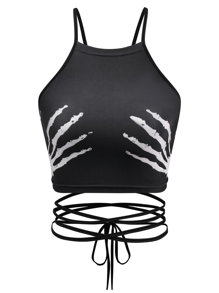 1950s Punk Halter Backless Lace-Up Crop Top - vintage fashion, retro style