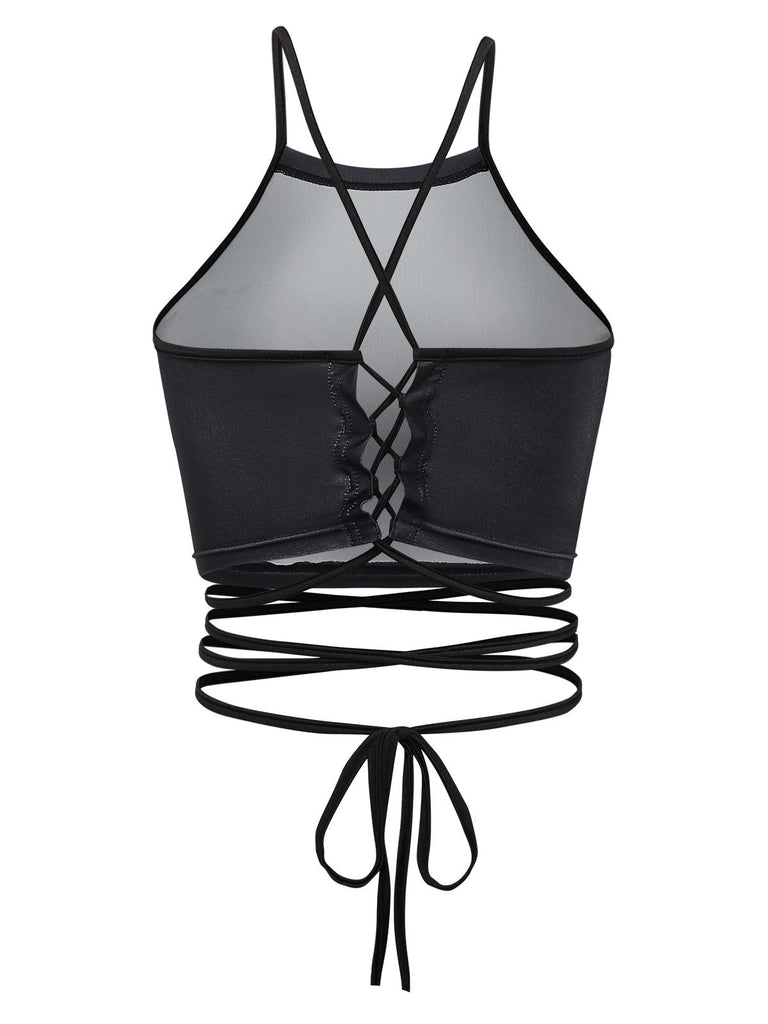 1950s Punk Halter Backless Lace-Up Crop Top - vintage fashion, retro style