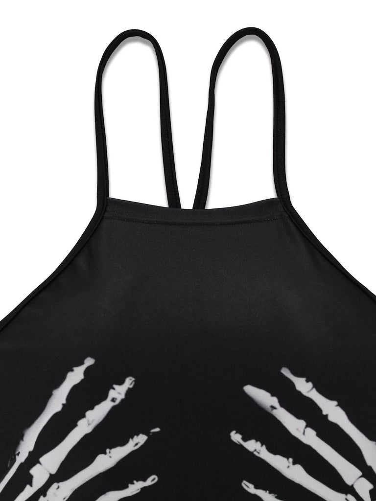 1950s Punk Halter Backless Lace-Up Crop Top - vintage fashion, retro style