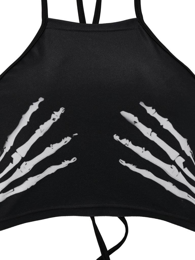 1950s Punk Halter Backless Lace-Up Crop Top - vintage fashion, retro style