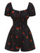 Black 1950s Raspberry Puff Sleeves Romper: beautiful vintage romper, retro jumpsuit, playful style with timeless appeal