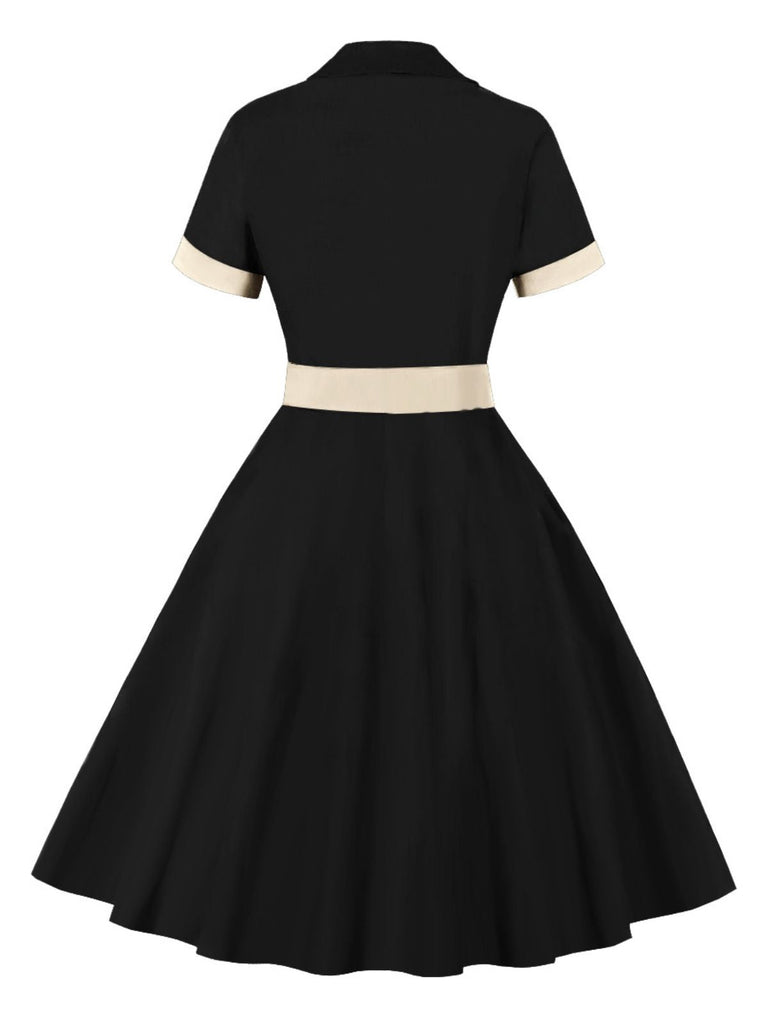 1950s Retro Contrast Short-Sleeved Lapel Dress: where 1950s romance meets her modern spirit