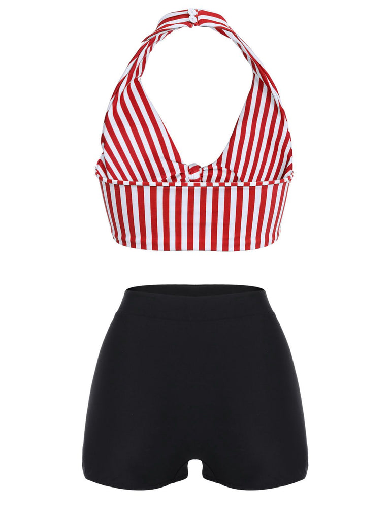 1950s Retro Halter Stripes Bikini Set - vintage fashion, retro style