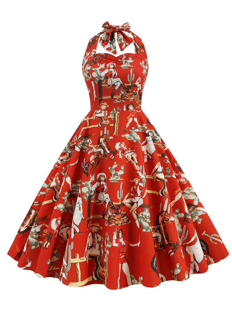1950s Retro Pictorial Halter Swing Dress 1950s Retro Pictorial Halter Swing Dress