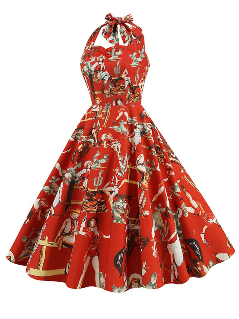 50's halter swing dress 1950s Retro Pictorial Halter Swing Dress