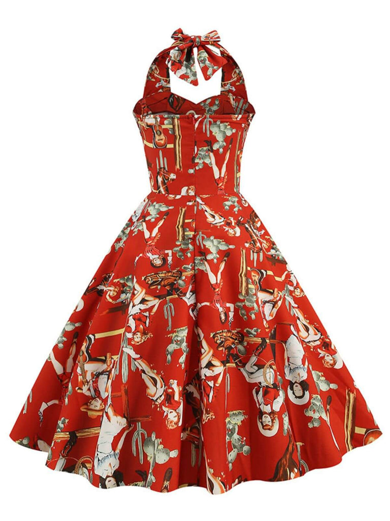 1950s Retro Pictorial Halter Swing Dress 1950s Retro Pictorial Halter Swing Dress