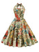 1950s Retro Pictorial Halter Swing Dress — the kind of 1950s dress that makes strangers smile