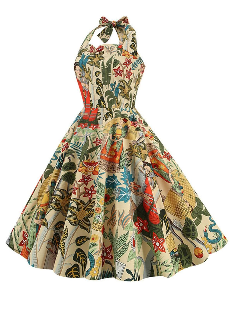 1950s Retro Pictorial Halter Swing Dress 1950s Retro Pictorial Halter Swing Dress