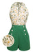 2PCS 1950s Yellow Sunflower & Green Floral Halter Romper - vintage jumpsuit, retro fashion