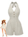 Beige 1950s Fitted Waist Halter Striped Vacation Romper - vintage jumpsuit, retro fashion